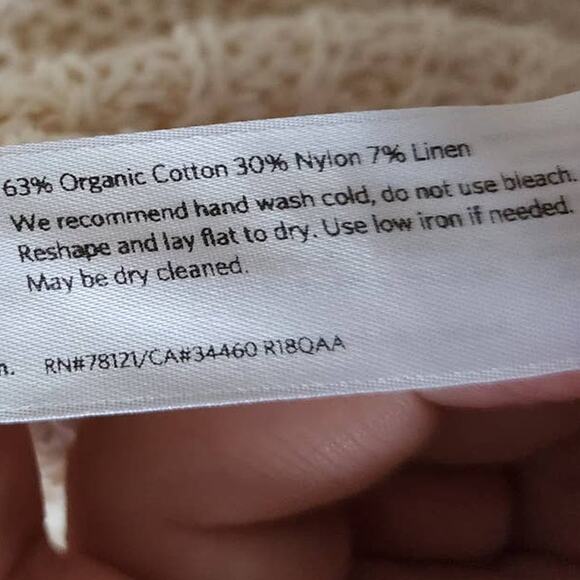 Eileen Fisher Organic Cotton Crochet Linen Tape Box V-Neck Pullover Sweater Ecru - Picture 7 of 8